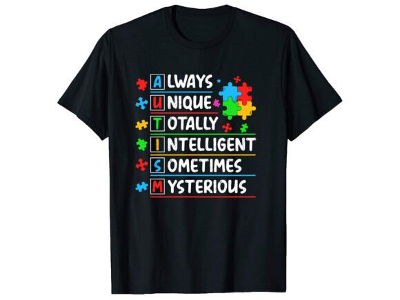 First Look: Awareness Autism Acronym T-shirt Embroidery Design